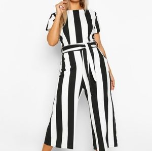 Black and White Striped Wide Leg Jumpsuit
